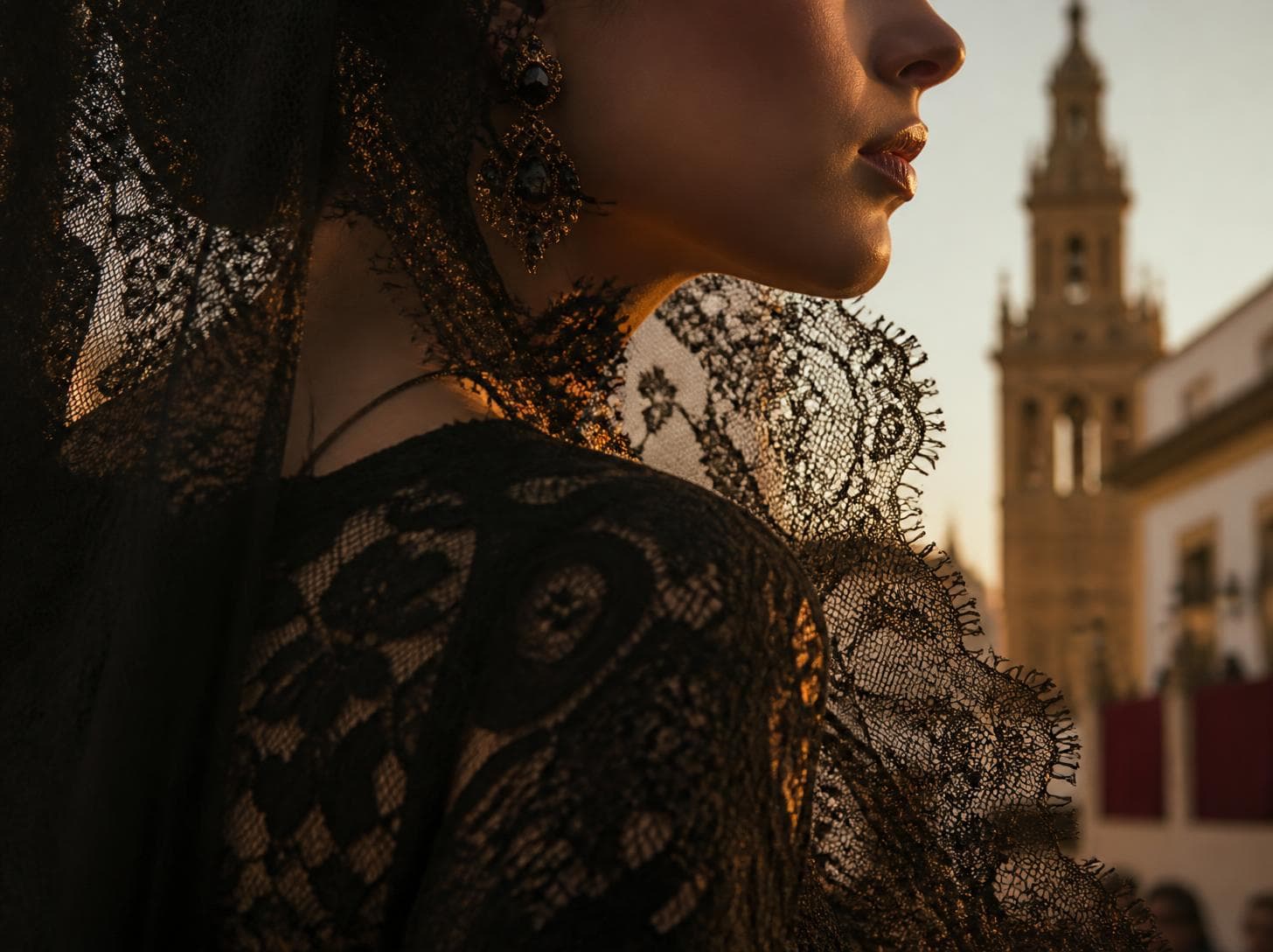 Detalle de encaje bordado a mano de una mantilla